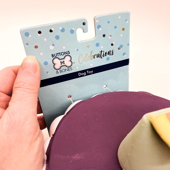 NWT Buttons & Bones Celebrations Dog Birthday Cake Squeak Toy Purple w/C… - Picture 2 of 7